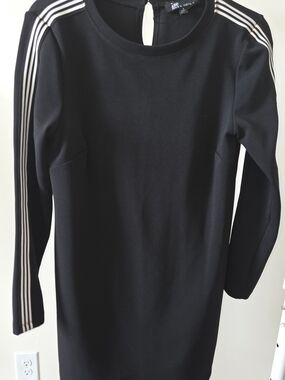 Chetta B Black Mini Dress with White Stripe Sleeve Detail